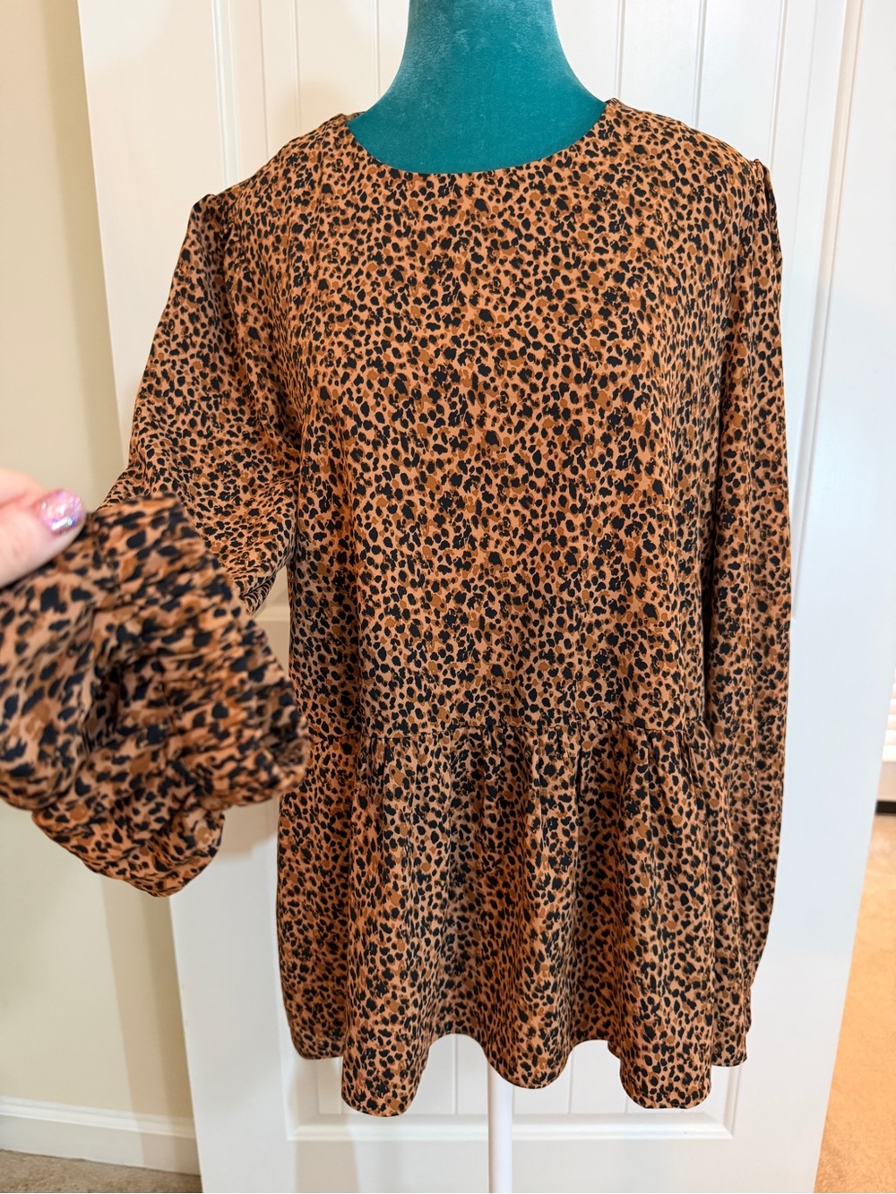 Pomander Place Leopard Print Peplum Top - Brown & Black Sz XL - Picture 14 of 17